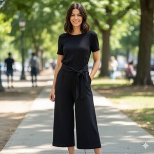 COS Sz 4 Front Knot Black Cropped Wide Leg Elegant Jumpsuit